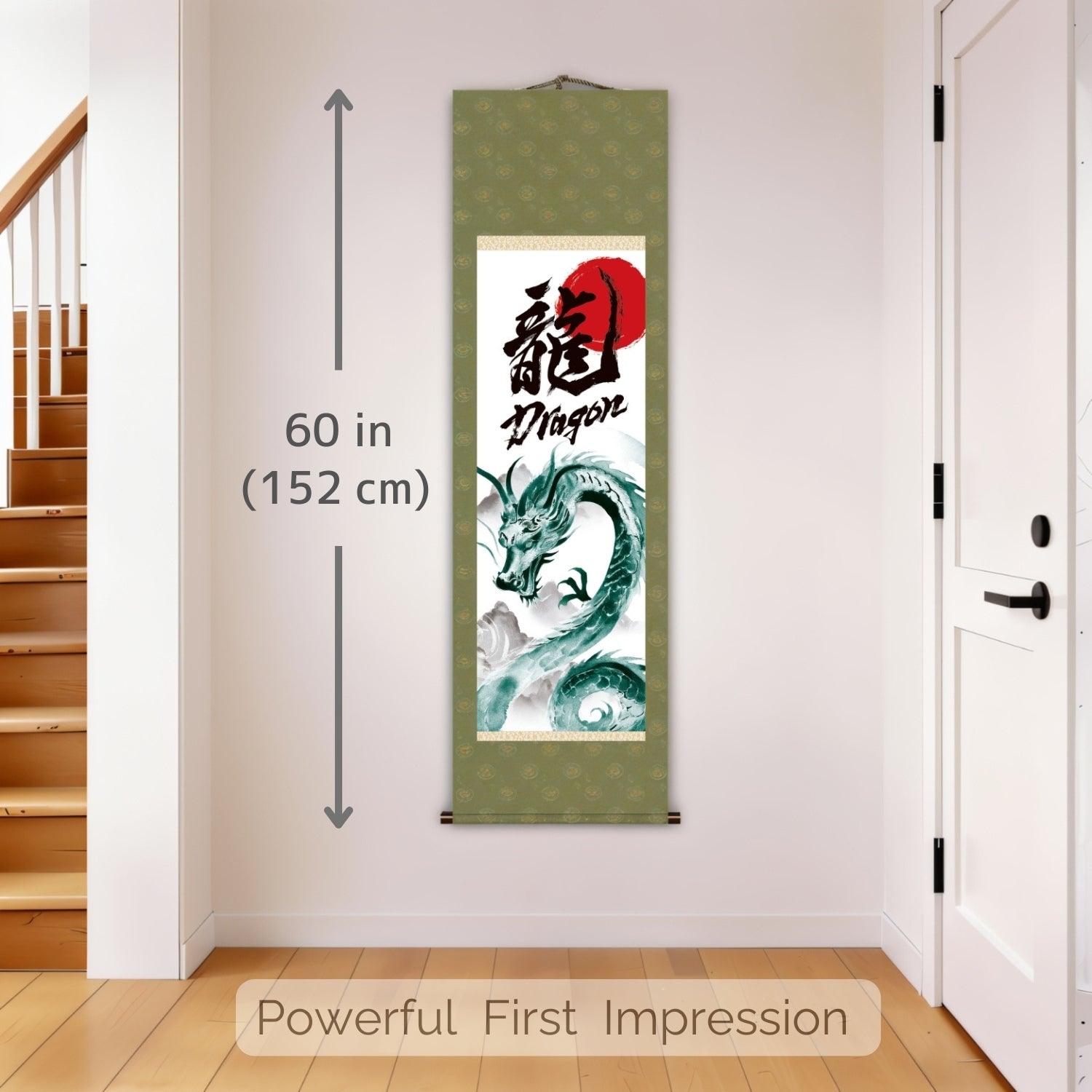 Kakemono mural Dragon japonais – Dragon vert montant